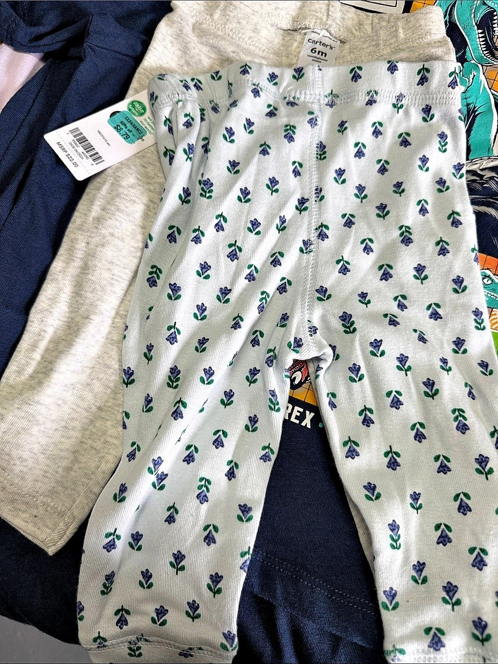 Carter's Baby Floral Leggings Gray & Blue Size 6M NWT